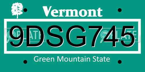 9DSG745 Vermont License Plate