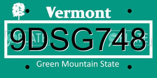 9DSG748 Vermont License Plate