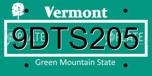 9DTS205 Vermont License Plate