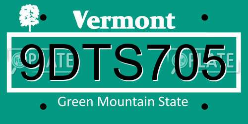 9DTS705 Vermont License Plate