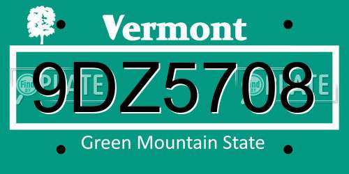 9DZ5708 Vermont License Plate