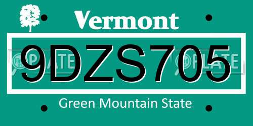 9DZS705 Vermont License Plate