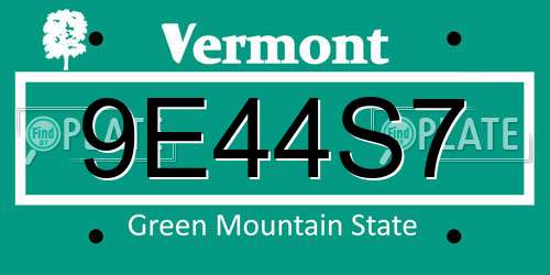 9E44S7 Vermont License Plate