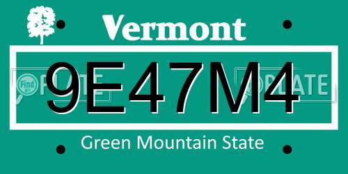 9E47M4 Vermont License Plate