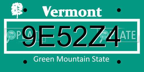 9E52Z4 Vermont License Plate