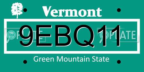 9EBQ11 Vermont License Plate