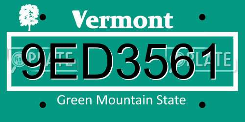 9ED3561 Vermont License Plate