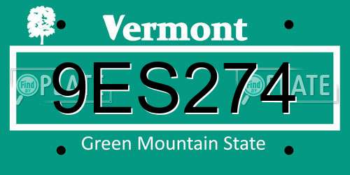 9ES274 Vermont License Plate