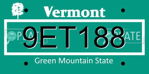 9ET188 Vermont License Plate