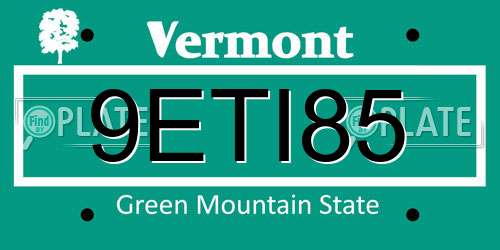 9ETI85 Vermont License Plate