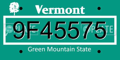 9F45575 Vermont License Plate