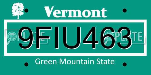 9FIU463 Vermont License Plate