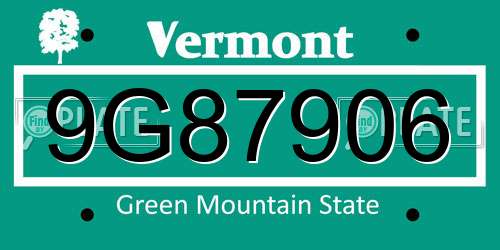 9G87906 Vermont License Plate