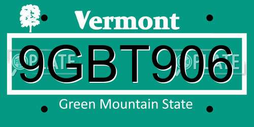 9GBT906 Vermont License Plate