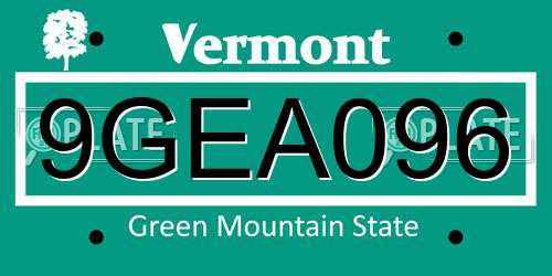9GEA096 Vermont License Plate