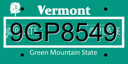 9GP8549 Vermont License Plate