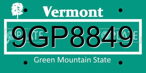 9GP8849 Vermont License Plate