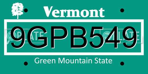 9GPB549 Vermont License Plate