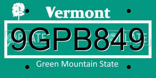 9GPB849 Vermont License Plate