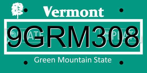 9GRM308 Vermont License Plate