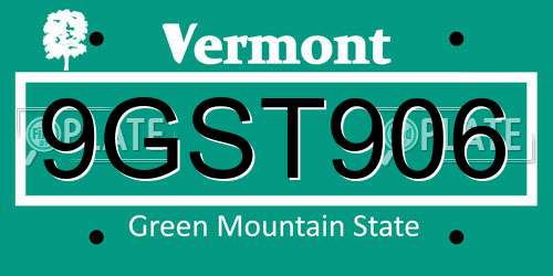 9GST906 Vermont License Plate