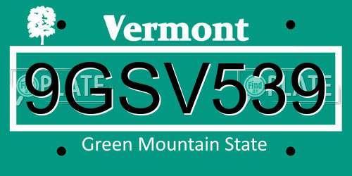 9GSV539 Vermont License Plate