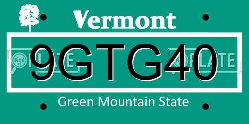 9GTG40 Vermont License Plate
