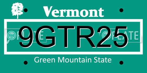 9GTR25 Vermont License Plate