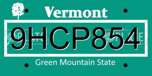 9HCP854 Vermont License Plate