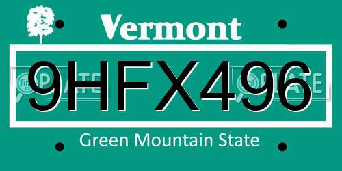 9HFX496 Vermont License Plate