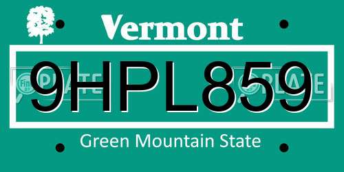 9HPL859 Vermont License Plate