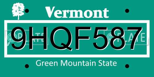 9HQF587 Vermont License Plate