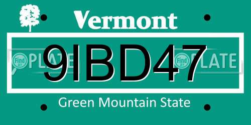 9IBD47 Vermont License Plate