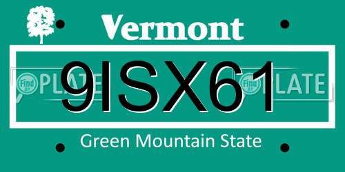 9ISX61 Vermont License Plate
