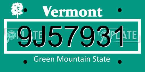 9J57931 Vermont License Plate