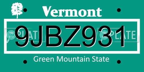9JBZ931 Vermont License Plate
