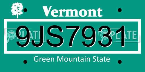 9JS7931 Vermont License Plate