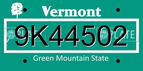 9K44502 Vermont License Plate