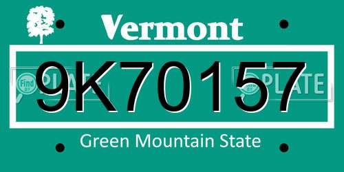 9K70157 Vermont License Plate