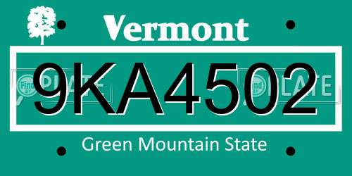 9KA4502 Vermont License Plate