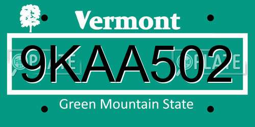 9KAA502 Vermont License Plate
