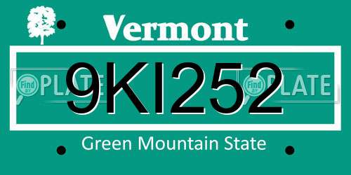 9KI252 Vermont License Plate