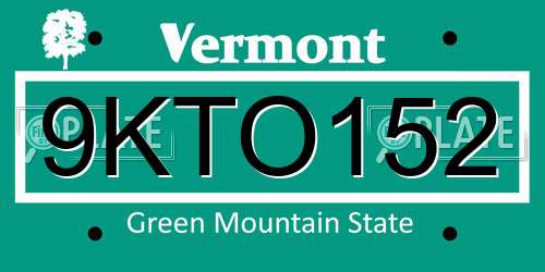 9KTO152 Vermont License Plate