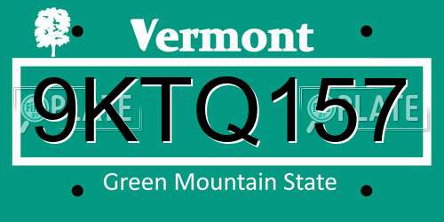 9KTQ157 Vermont License Plate