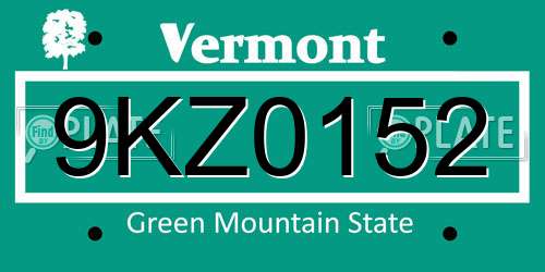 9KZ0152 Vermont License Plate