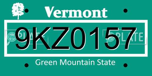 9KZ0157 Vermont License Plate