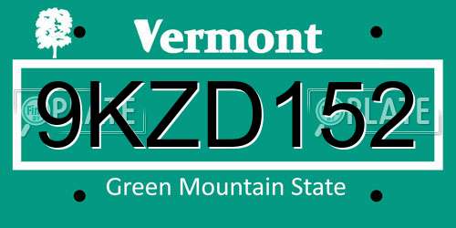 9KZD152 Vermont License Plate