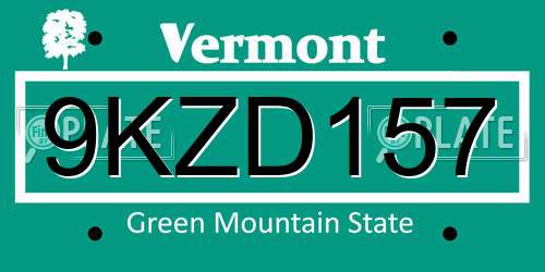 9KZD157 Vermont License Plate
