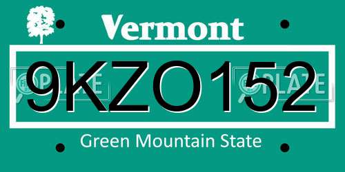 9KZO152 Vermont License Plate