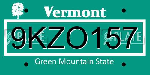 9KZO157 Vermont License Plate